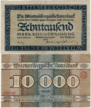 German States: Wuerttembergische Notenbank 1923 10,000 Mark, Pick S982, B809a