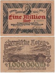 German States: Wuerttembergische Notenbank 1923 1 Million Mark, Pick S987, B814a