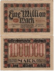 German States: Wuerttembergische Notenbank 1923 1 Million Mark, Pick S986, B813a