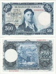 Spain 1954 500 Pesetas, Pick 148a, B614a