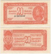 Yugoslavia 1944 20 Dinara, Pick 51c, B204e. 