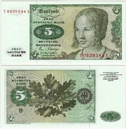 German Federal Republic 1980 5 Deutsche Mark, Pick 30bR, B201eR. REPLACEMENT Note