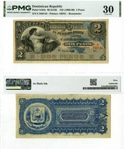 DOMINICAN REPUBLIC ND (1880-89) 2 Pesos, Remainder; Pick S104r. *pending*
