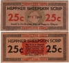 OREGON: Heppner 1933 25 Cents Sheepskin Scrip in sheepskin; Shafer OR168-.25a. *pending*