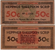OREGON: Heppner 1933 50 Cents Sheepskin Scrip in sheepskin; Shafer OR168-.50a. *pending*