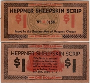 OREGON: Heppner 1933 1 Dollar Sheepskin Scrip in sheepskin; Shafer OR168-1a.  *pending*