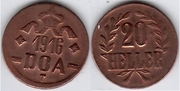 GERMAN EAST AFRICA 1916-T 20 Heller, Obv B, Rev B; KM-15