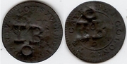 TRINIDAD & TOBAGO 1789 (1798) 2-1/4 Pence, TB/o countermarks on French Guiana billon 2 sous (1780-90); KM-6.