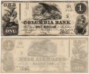 Washington, D.C.: Columbia Bank 1852 1 Dollar.  **SOLD OUT**