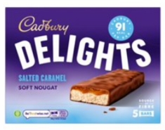 Cadbury Delights Soft Nougat Salted Caramel 5pk 110g Cadbury Delights Soft Nougat Salted Caramel 5pk 110g