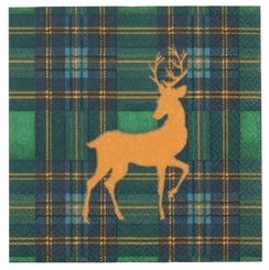 Caspari Stag Tartan Green Cocktail Napkins