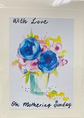 Happy Mothering Sunday Card with Blue Roses in a Vase - 2 In Stock