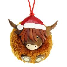 Highland Cow Pom Pom Bauble