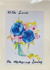 Happy Mothering Sunday Card with Blue Roses in a Vase