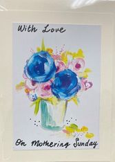 Happy Mothering Sunday Card with Blue Roses in a Vase