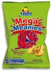 thumbnail interactive-video image 1 of Tayto Meanies Pickled Onion Crisps – 12 Bags (17g Each) – Total 204g – Irish Favorite Snacks 1 of 4
