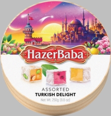Hazer Baba Assorted Turkish Delight - Wooden Drum 250g - Coming Christmas 2026 LLB