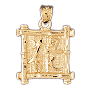 14K Gold Chinese Rich Square Charm-Daz-9316