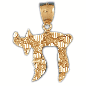 14K Gold Elaborate Rough Life Chai Charm-Daz-9123