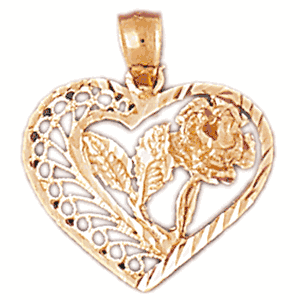 14K Gold Filigree Flower Heart Charm-Daz-3750