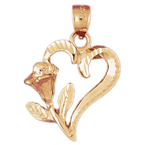 14K Gold Heart/Flower Charm-Daz-3819