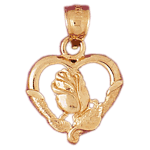 14K Gold Heart/Flower Charm-Daz-3821