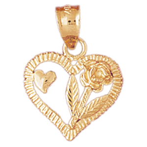 14K Gold Heart/Flower Charm-Daz-3824