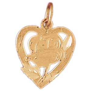 14K Gold Heart/Flower Charm-Daz-3833