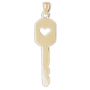14K Gold Modish Heart Punched Key Charm-Daz-7092