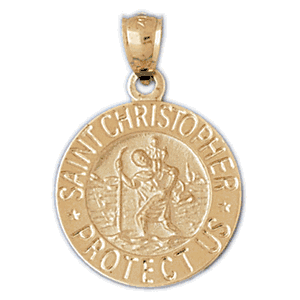 14K Gold Round St. Christopher Protect US Charm-Daz-8834