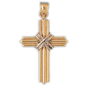 14K Gold Two Tone Cross Charm-Daz-7766