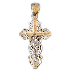 14K Gold Two Tone Crucifix Charm-Daz-7756