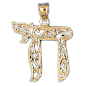 14K Gold Vine Center Chai Charm-Daz-9114