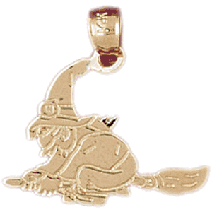 14K Gold Witch On Broom Charm-Daz-5601