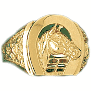 14k Yellow Gold Horse and Horseshoe Ring daz-14390