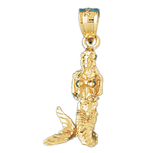 14K Gold 3-D Mermaid Charm-Daz-1372