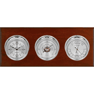 Executive 3 Dial Weather Stations Indoor Humidity, Pressure, Time - Chrome/Silver, Mahogany