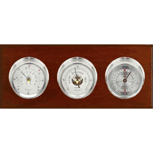 Newport 2S 3 Dial Weather Stations Wind, Pressure, Tides - Nickel/Silver, Mahogany