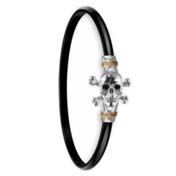 4mm Black Titanium Bar With Sterling Silver Enamel Pirate And 14ky Gold Wraps 7.0 - C4PIRBT70