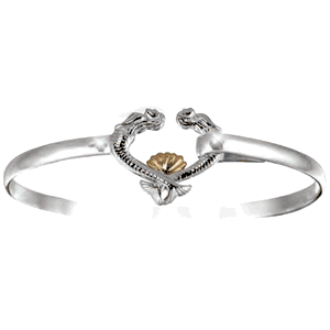 4mm Mermaid Heart Hook Bracelet W/14ky Shell 6.0  - C4MERHRT60