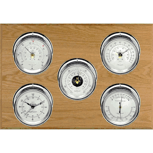 Professional 2S 5 Dial Weather Stations Wind, Pressure, Temperature, Time, Indoor Humidity - Chrome/Silver, Oak