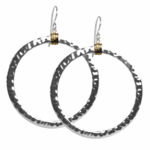 5mm Hammered Medium Circle Earrings W/10ky Wraps  - E1C5HAMWMD