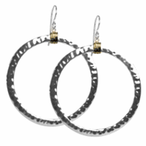 6mm Hammered Medium Circle Earrings W/10ky Wraps  - E1C6HAMWMD
