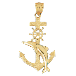 Anchor with Dolphin and Ships Wheel Gold Charm DAZ-1135