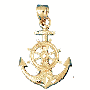Anchor with Ships Wheel Gold Charm DAZ-1090