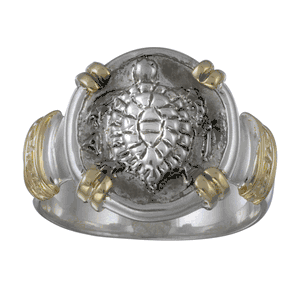 Ancient Turtle Coin Two Tone Rings 7  - TTACRTUR70