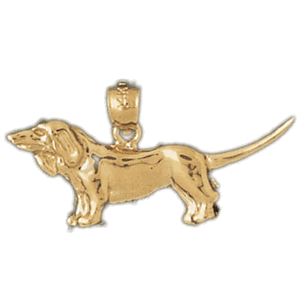 14K Gold Basset Hound Dog Charm-Daz-2101