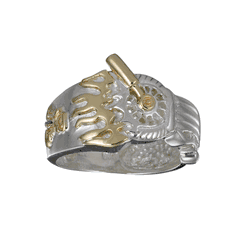 Biker Hook Mens Ring - SS & 14K Yellow Gold Size 10 - BHMR2C10
