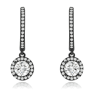 Black Rhodium Plated CZ Dangle Halo Silver Earrings DAZ-DCE-338B