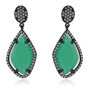 Black Rhodium Plated Emerald & CZ Dangle Silver Earrings DAZ-DSE-824G
